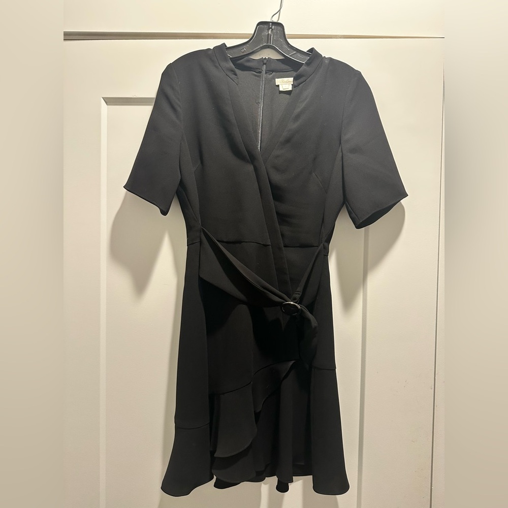 Shoshanna Black Wrap Midi Dress with Ring-Tie